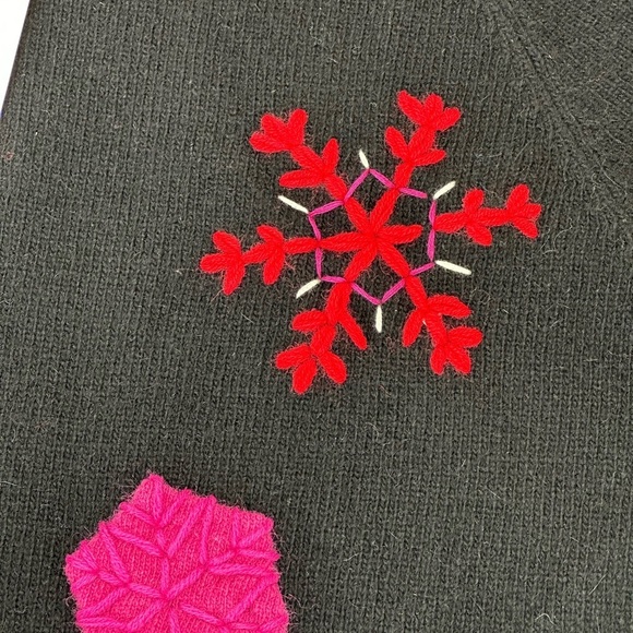 Liz Claiborne Black 1/4 Zip Hood Embroidered Wool Angora Blend Sweater L - Picture 6 of 13